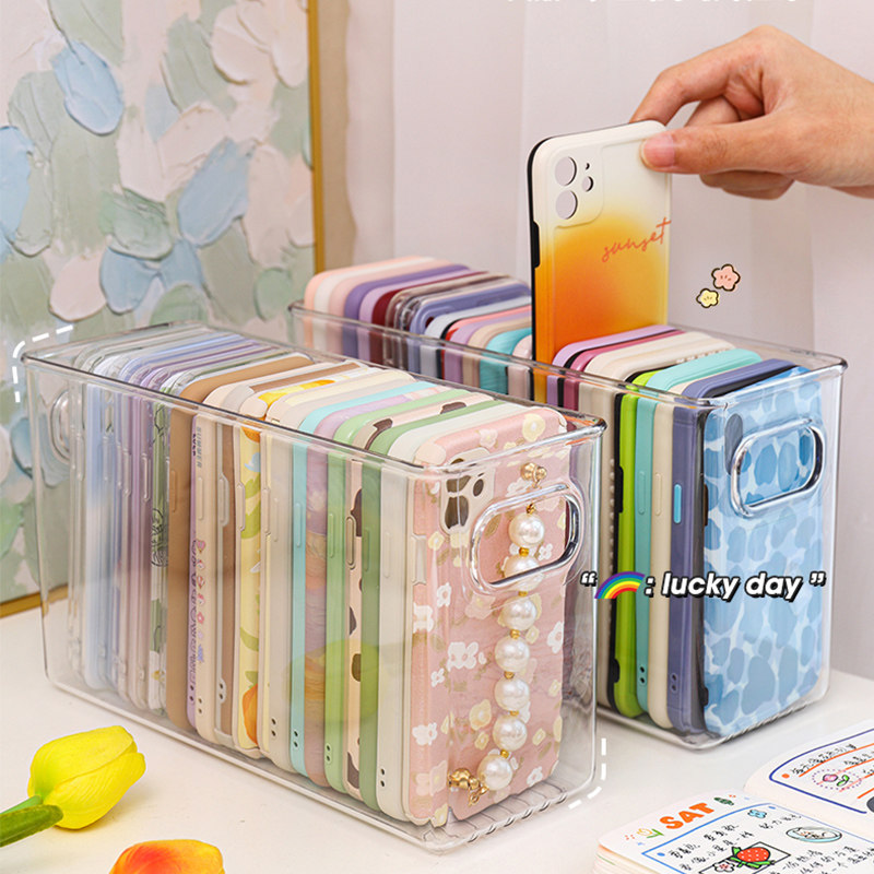 Transparent mobile phone protective shell storage box ins dormitory debris sorting desktop student acrylic remote control storage artifact