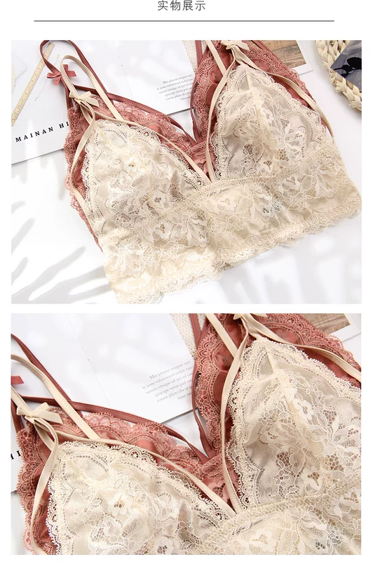 Bộ đồ lót ren Pháp có cảm giác nữ siêu mỏng ngực nhỏ mà không có vành ngực bralette tam giác bra - Bộ đồ lót đồ tắm biển