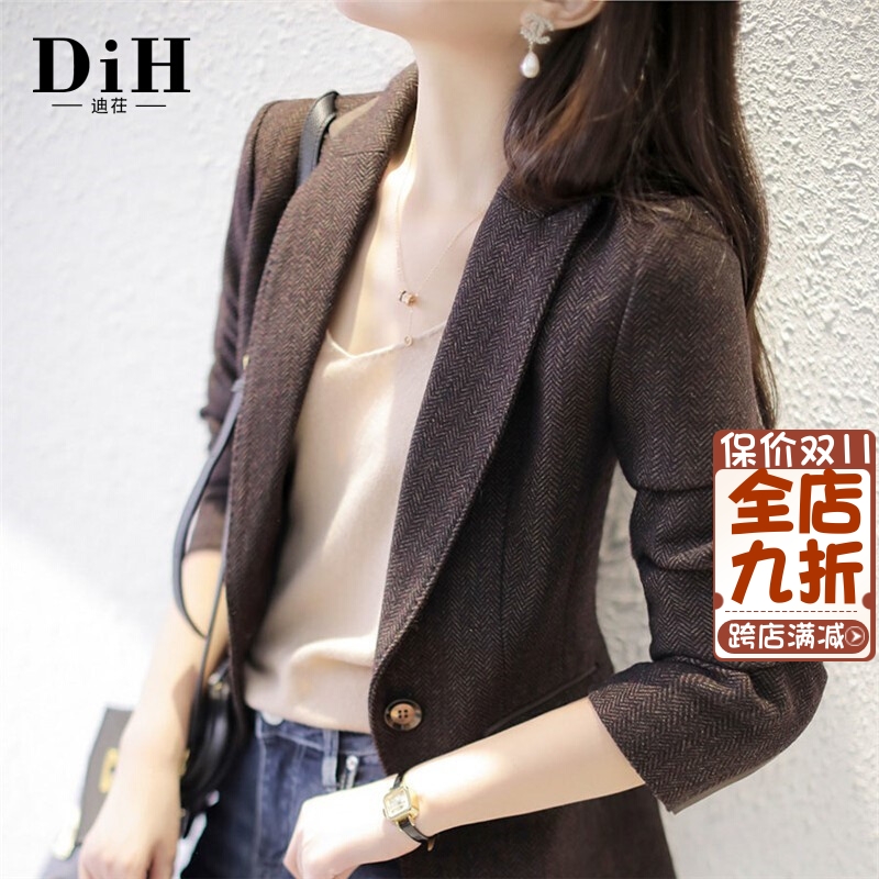 Casual small suit jacket female small temperament fashion 2021 new trendy spring and autumn herringbone pattern suit women's top