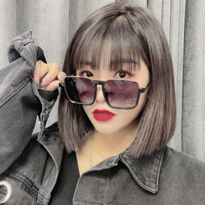复古茶色墨镜女个性下半框眼镜街拍ins网红大框圆脸显瘦太阳镜潮