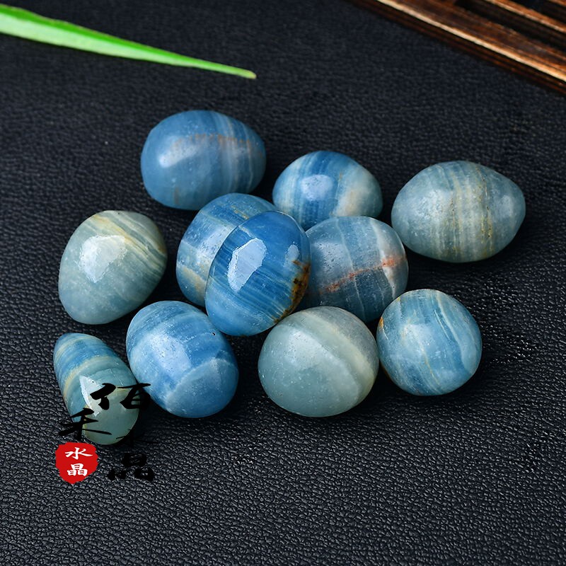 Natural Blue Lux crystal original stone ornament egg-shaped handle piece fish tank flower pot landscaping decorative ore specimen