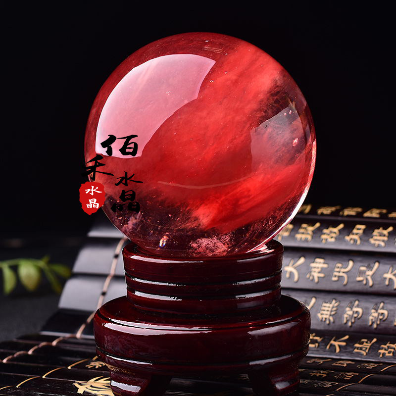 Natural red water crystal ball swing piece home living room Xuanguan office desktop furnishing Joe moved open for opening