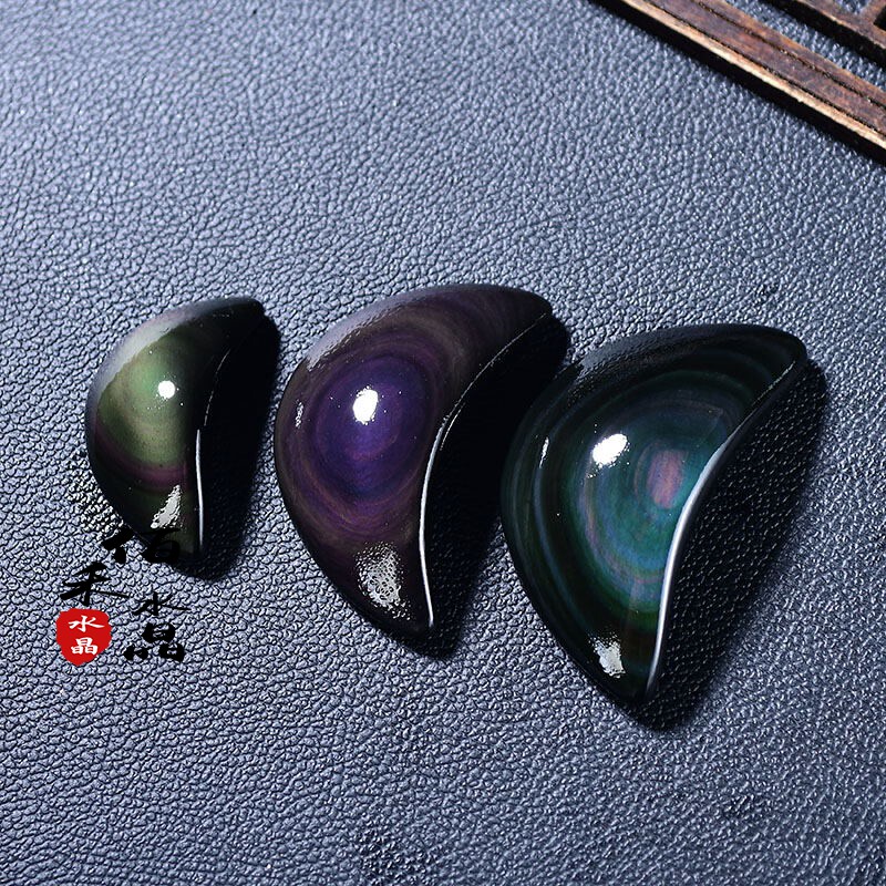 Baihe crystal natural rainbow eye obsidian crescent-shaped ornaments color eye original stone diy pendant accessories sweater chain