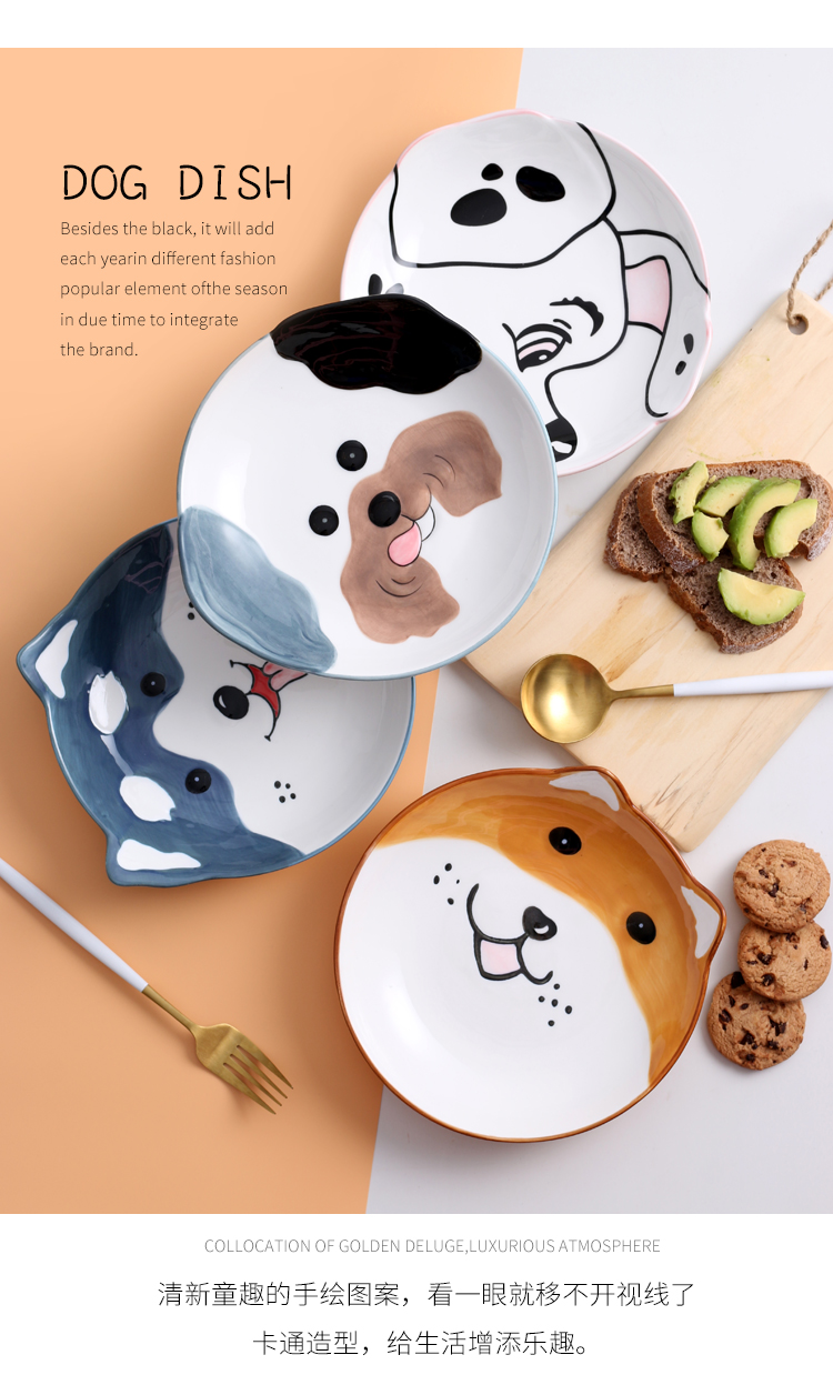 Soft of cartoon dog lovely children household ceramic plate web celebrity creative animal motifs disc shape