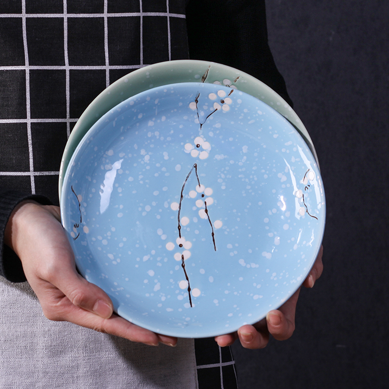 Fu kang Japanese snow resistant porcelain ceramic disc new practical cuisine dishes home four deep FanPan plate pack