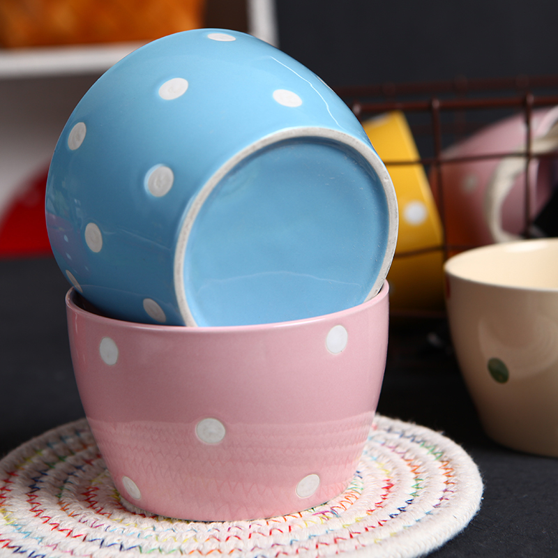 Fu kang resistant ceramic bowl character lovely wave point family bowl bowl round for practical tableware porringer eight small jobs