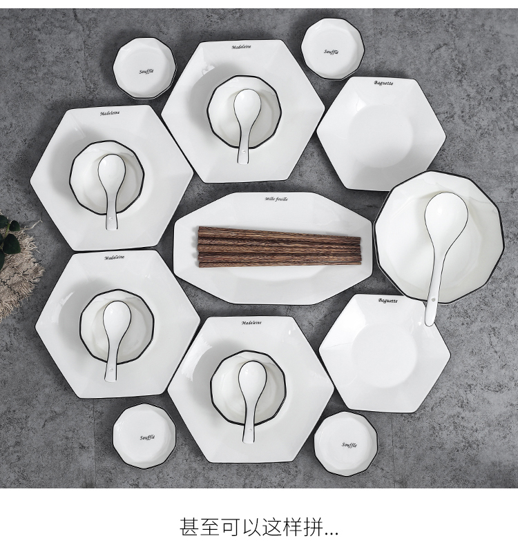 Creative household ceramic dishes suit diamond dishes tableware rice bowls square pad soup bowl hexagonal dishes