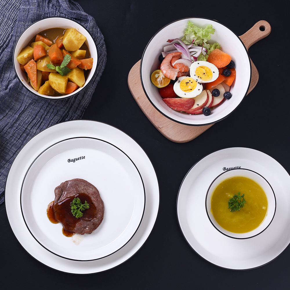 Fu kang, French classic ceramic series banquet tableware crisper bowl spoon, bowl chopsticks tube seasoning jar of suit