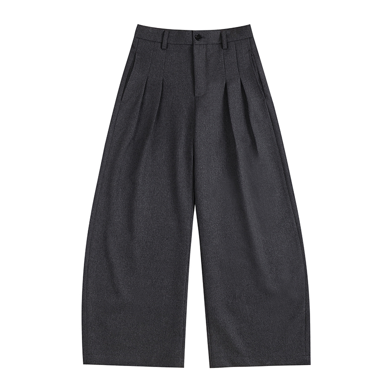 Mnemo Weave 25Ss Gray Pleated Drape Composite Three-Dimensional Versatile Scimitar-Shaped Casual Wool Trousers