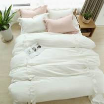 Sleepy home Korean Princess wind ruffle bed cotton sheets four-piece set pure color cute four-piece set