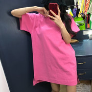 Hàn Quốc East Gate 2020 mùa hè mới lỏng bên thường mở ngã ba trung dài phụ nữ ngắn tay T-shirt. Kẹo màu