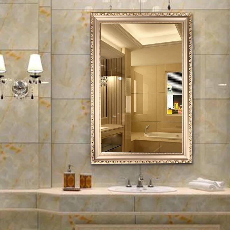 New Nordic with frame bathroom mirror hanging wall Dressing Room Free to punch bathroom Bathroom Makeup Wall-mounted Mirror Sticker Wall