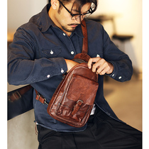 Blue leather chest bag mens leather Tide brand personality crossbody Joker head leather backpack fashion Mini small satchel
