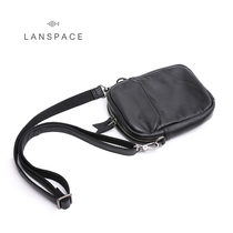 Blue leather mens shoulder bag leather leather shoulder bag fashion fashion cowhide mens bag mobile phone bag Mini small satchel bag