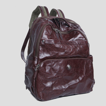 Blue leather leather leather backpack bag mens first layer cowhide fashion trend tanned large large capacity Travel Backpack