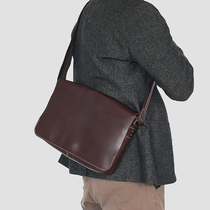 Blue leather men leather shoulder bag head layer cowhide flap shoulder bag fashion simple casual bag Horizontal Mens bag
