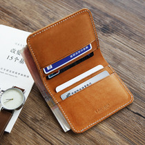 Blue leather leather leather handmade wallet mens short wallet fashion multi card position head layer cowhide small card bag