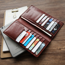 Blue leather original mens long leather wallet first layer cowhide multi-card large capacity card bag handbag clutch bag