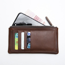 Blue leather mens leather zipper long wallet small ultra-thin card bag multi card position large capacity mobile phone bag