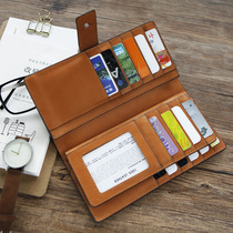 Blue leather wallet mens long leather handmade fashion brand large capacity ultra-thin cowhide multi-card original handmade bag