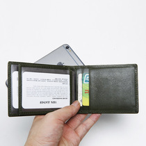 Blue leather wallet mens short leather small ultra-thin cowhide card bag drivers license cover cover