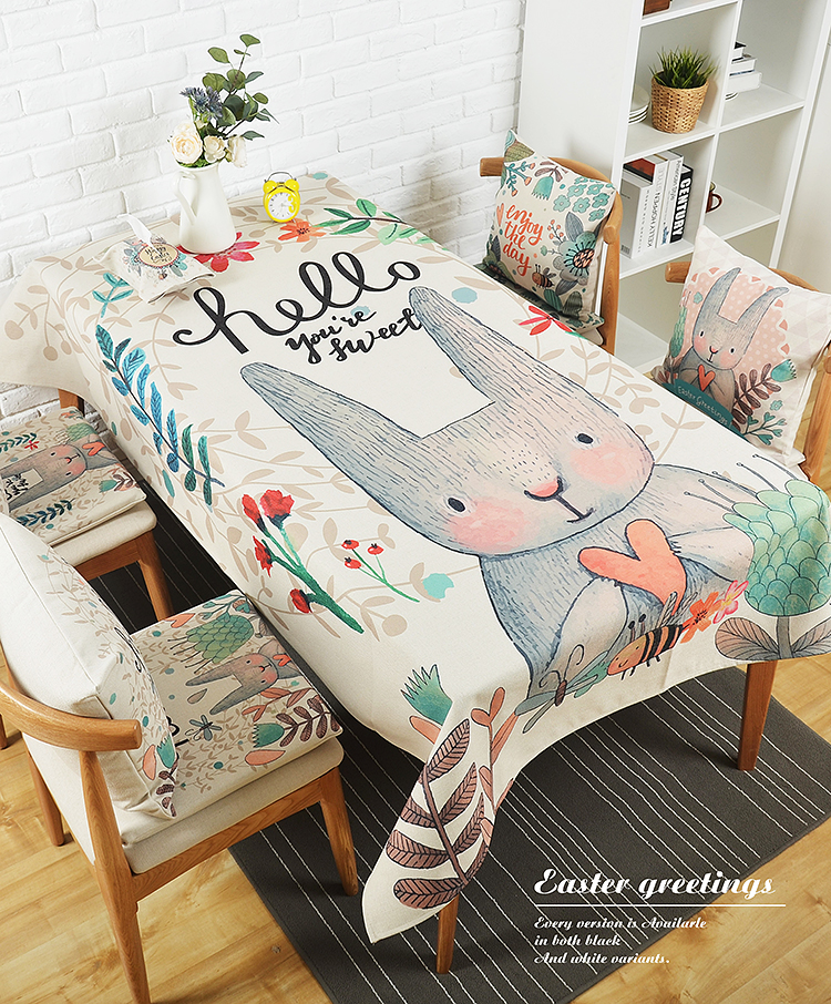 Hàn Quốc dễ thương thỏ vải vải cotton vải lanh bàn vuông phòng khách khăn trải bàn hình chữ nhật bàn cà phê vải khăn trải bàn khăn trải bàn hình oval