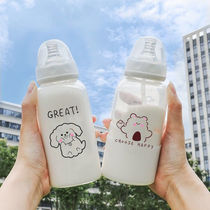 Cute pacifier bottle drink cup ins adult children Net red with straw Cup girl student Korean plastic