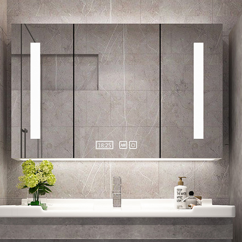 Nordic solid wood bathroom intelligent mirror cabinet Powder room heating defogging mirror box Toilet mirror cabinet Wall-mounted storage cabinet