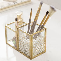 Nordic light luxury style makeup brush storage barrel Pearl glass beauty brush tube eyeliner eyebrow pencil storage box gold edge