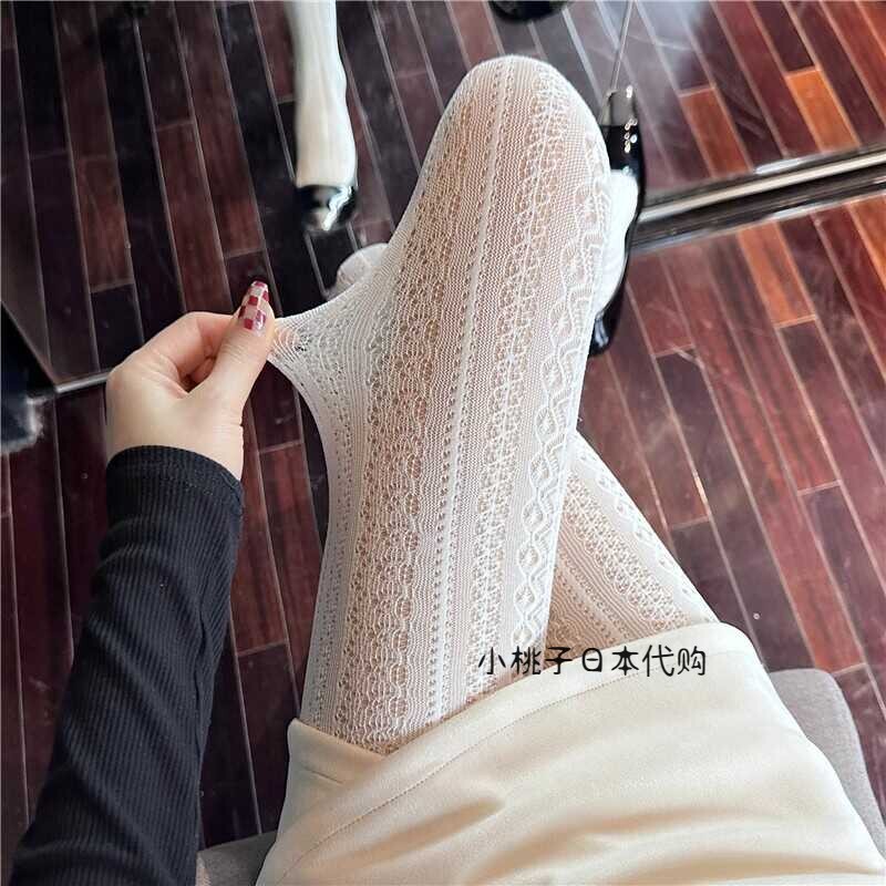Japanese White Pantyhose, Japanese Style Pure White Stockings, Sexy Black Stockings, Spring and Autumn Ultra-Thin Sweet Lace Leggings