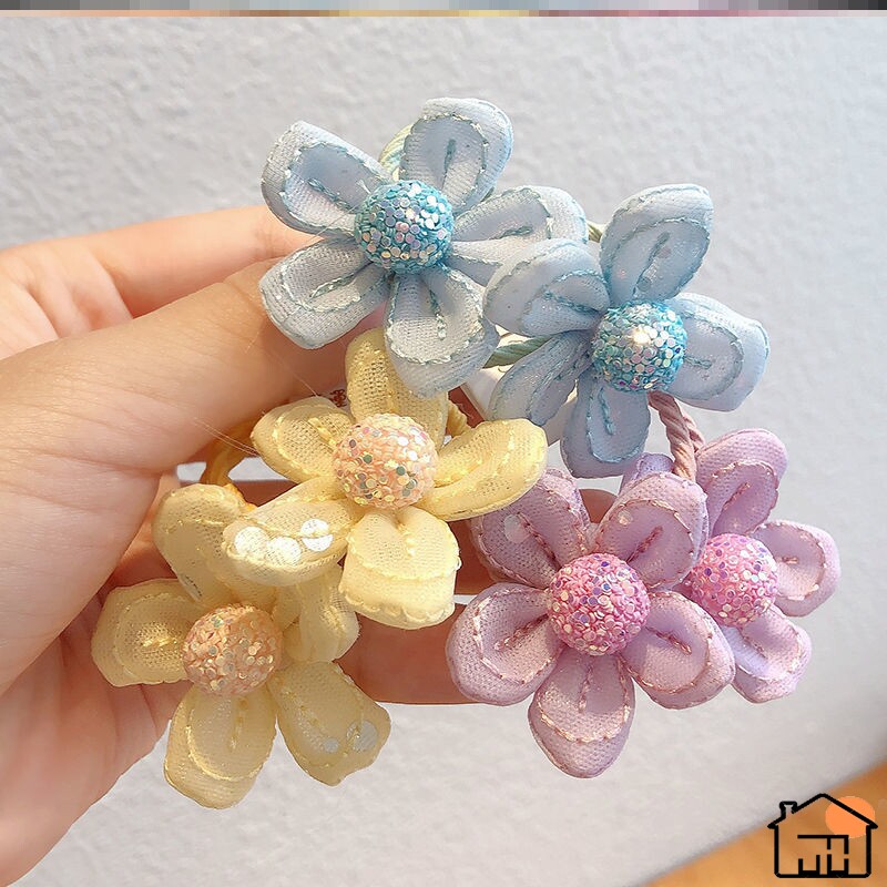 Baby head flower hair ornaments in pairs children's rope female Korean princess cute fabric small flower rope does not hurt the rubber band ring