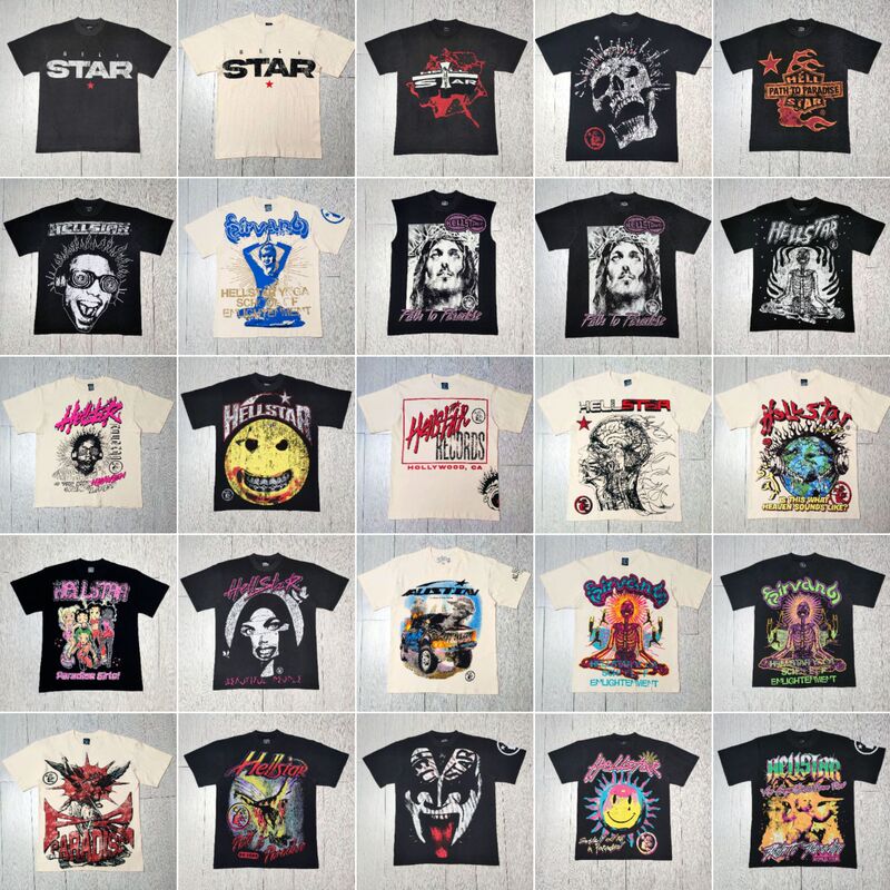 Cross-Border High-Quality Hellstar Pure Cotton T-Shirt Correct Version Hell Star European and American Trendy Brand Round Neck Short Sleeve Summer