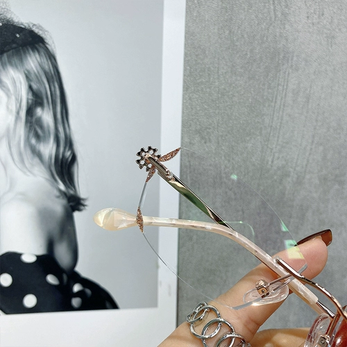 Ultra -Frame -Free Color Change, безграничные очки миопии, женский бриллиантовый край, ретро корейская версия прилива -вегетарианское артефакт