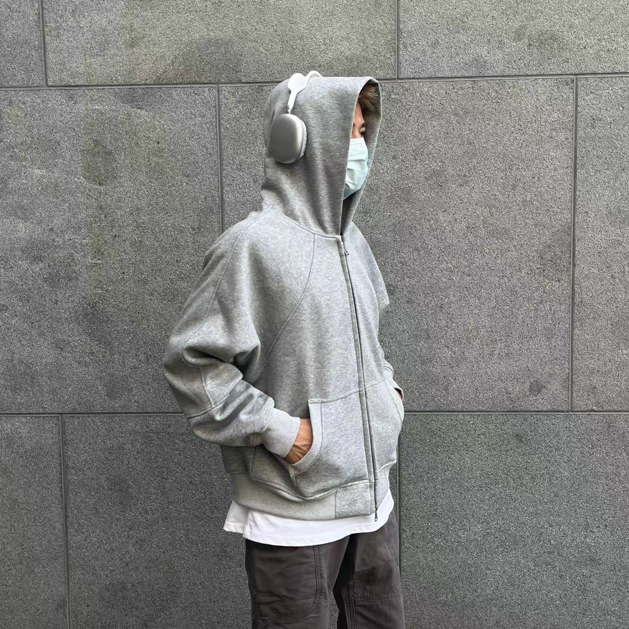 Autic-up autumn winter cleanfit with cap sweatshirt 500g weighs in the shape of a boxy version base pure color-Taobao