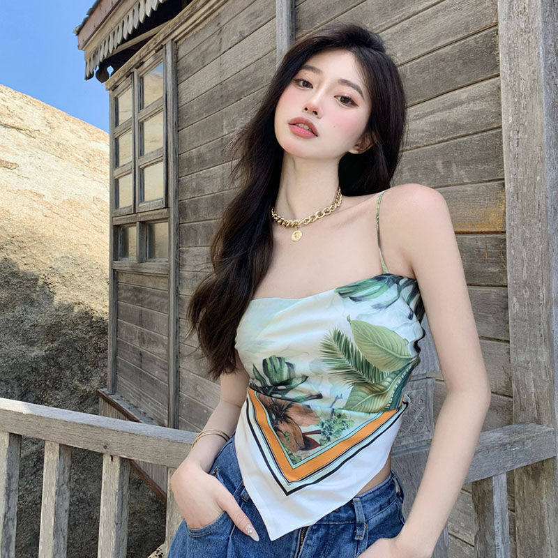 Camisole women wear inside and outside summer retro beauty back ins hot girl square towel apron type silk scarf tube top top
