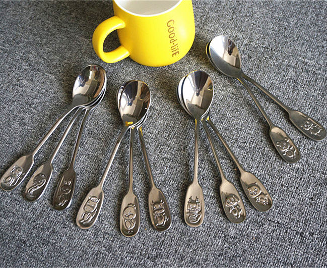No retreat without changing the duozodiac Thick Solid Stainless Steel Children Tablespoon Tablespoon Spoon spoon edge smooth