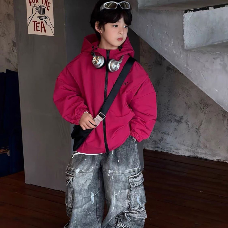 Boys' Jacket Spring and Autumn 2026 New Style Children's Hooded Jacket Top Graffiti Denim Cargo Pants Set Trendy Cool Boys' Jacket Spring and Autumn 2026 New Style Children's Hooded Jacket Top Graffiti Denim Cargo Pants Set Trendy Cool