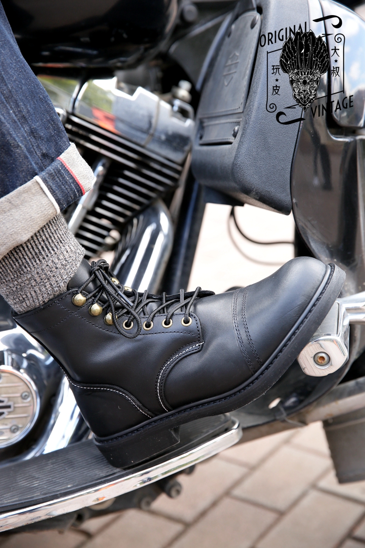 811 paratrooper ủng đen Goodyear nhập khẩu lớp da bò đỏ retro dụng cụ đầu máy cánh nam mẫu giầy lười nam