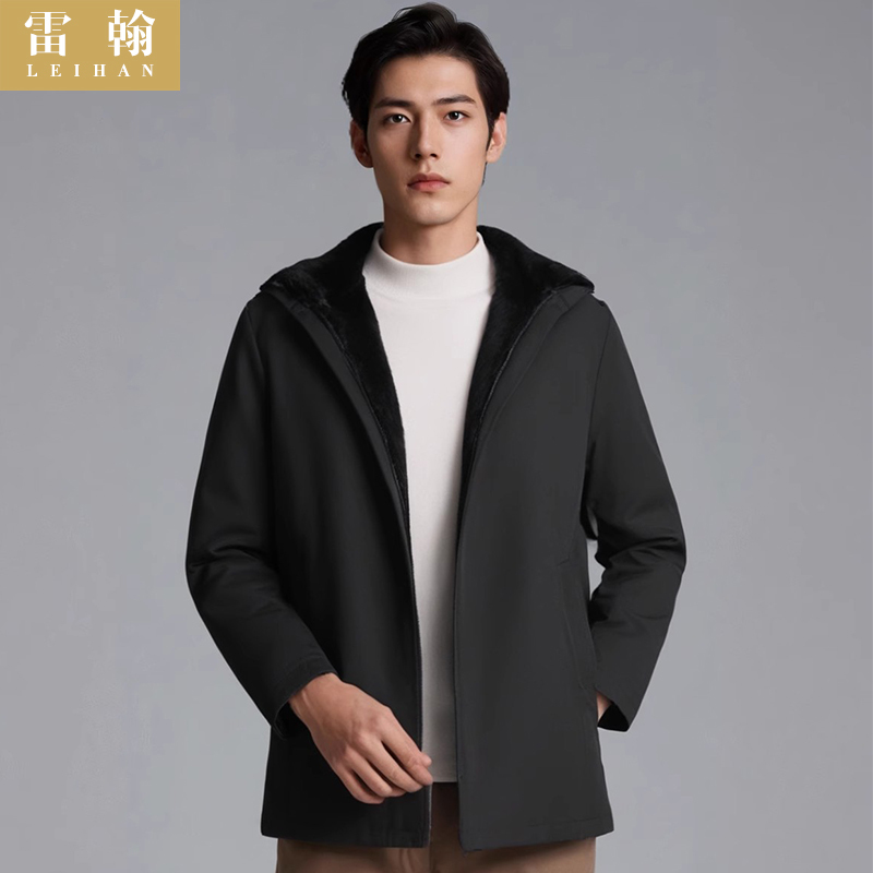 New Style Mink-Sleeve Parka for Men, Imported Mink with Full Mink Lining, Mid-Length Fur Integrated Mink Coat, Fur Jacket