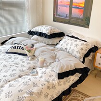Small crushed flower pure cotton bed Three-four pieces of full cotton 100 minimalist bed sheet Quilt Fresh Dormitory Student Adolescent Girl