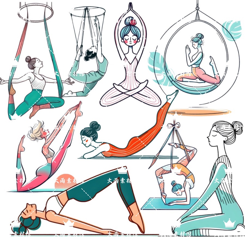 Vfh12 Aerial Yoga Pose Heat Transfer Print Illustration Design Poster Card Decoration Png Free Ps Material