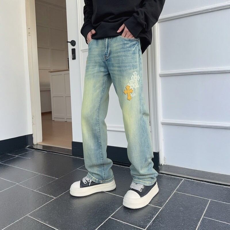 2026 Spring Season Trendy Brand Cool Retro Cross Jeans Men's Loose Straight Long Pants Versatile Casual Pants