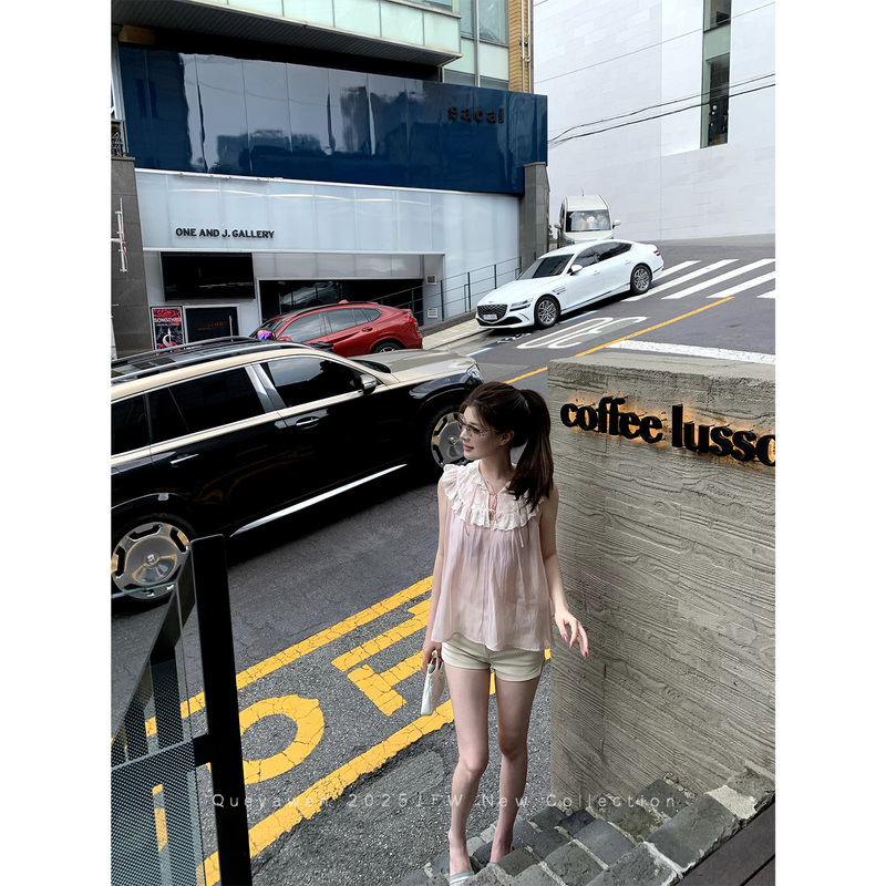 Yawen Sweet and Pure Lace Patchwork Blouse Summer Pink Design Doll Collar Elegant Top for Women Yawen Sweet and Pure Lace Patchwork Blouse Summer Pink Design Doll Collar Elegant Top for Women