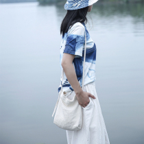 Unfinished milky white literary linen small bag natural texture rough oblique cross bag