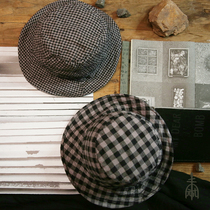 Unfinished plant dyed short eaves lightweight lattice fishermans hat on both sides