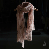 Unfinished plant dyed literary wild linen scarf