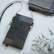 Unfinished plant dyed tea dyed portable cross bag heavy industry patchwork hand stitching decoration mobile phone bag mini bag