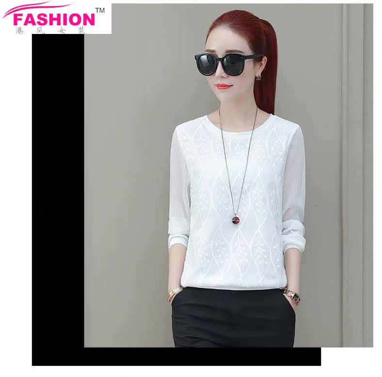 2018 áo voan trắng ren nữ giảm béo áo sơ mi cotton dài tay mùa xuân và mùa thu che bụng áo sơ mi - Áo sơ mi chiffon ren áo sơ mi màu vàng