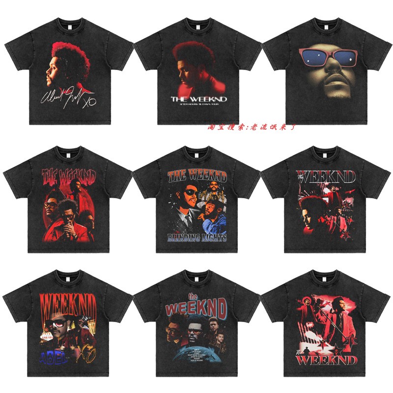The Weeknd Vintage Wiken Potted Brother Rap Hip-Hop Rock American Small Neckline Short-Sleeved T-Shirt