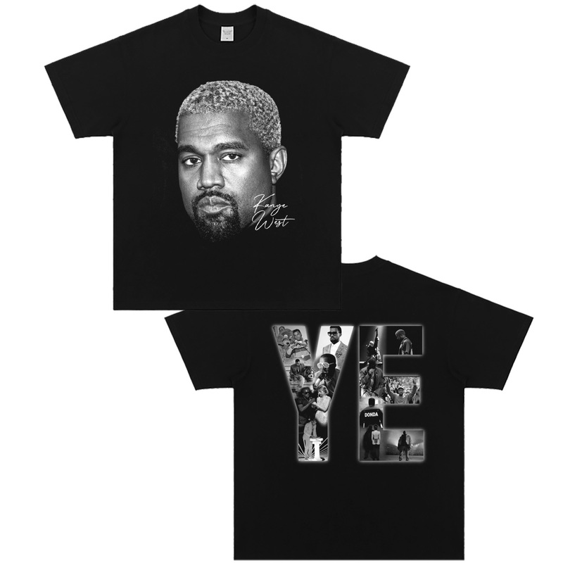 Kanye West Hip-Hop Portrait Vintage Short-Sleeve Rap T-Shirt Loose American Style Top